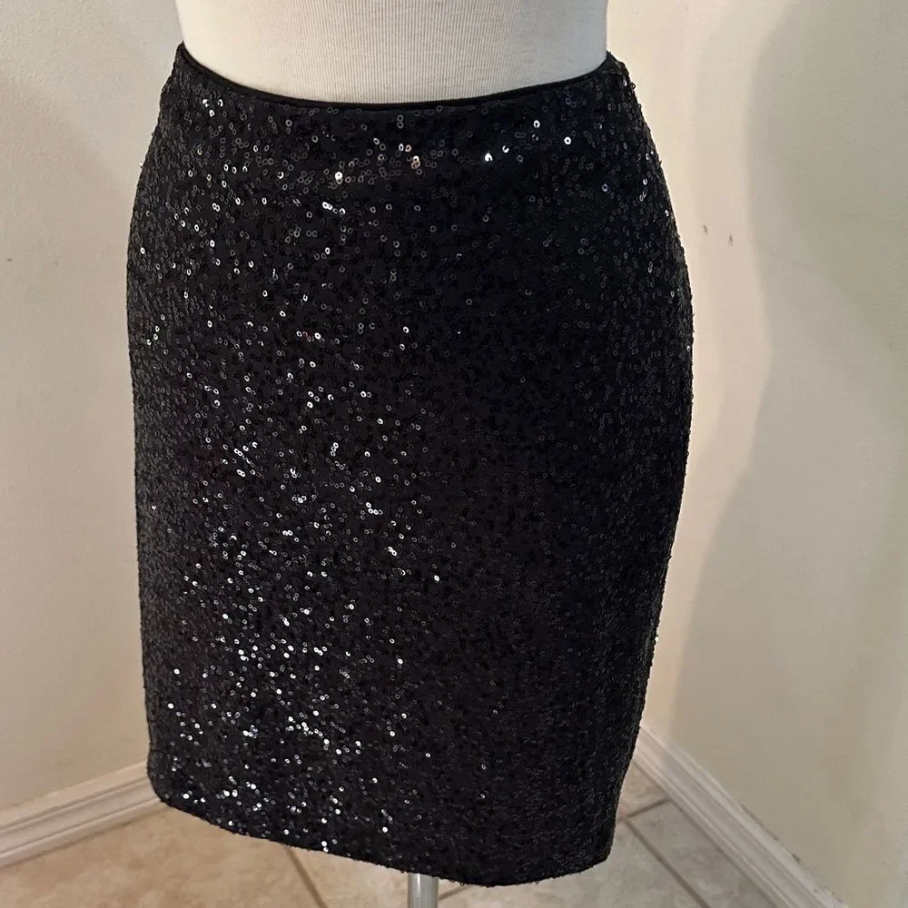 Cache’ Elegant Black Shimmer Sequin Skirt Size Small